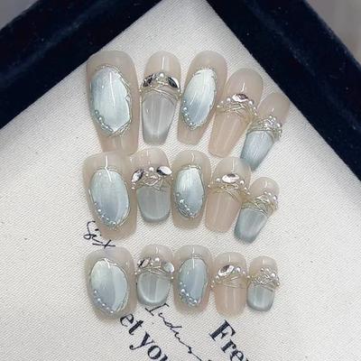 Чисто ручная работа Фототерапия Wear Nail Tablets Pearl Ripple Wear Nail Готовый продукт Многоразовые патчи для ногтей