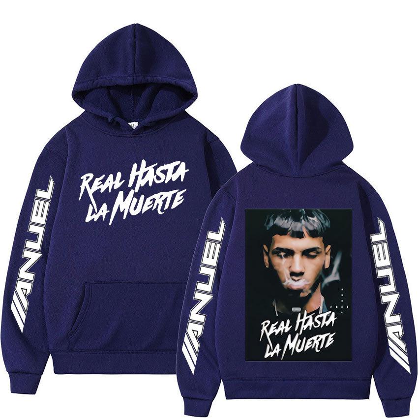 Свитшот рэпера Anuel с принтом Real Hasta La Muerte Осенняя флисовая толстовка Обычная с длинным рукавом Модная уличная одежда Спортивная одежда