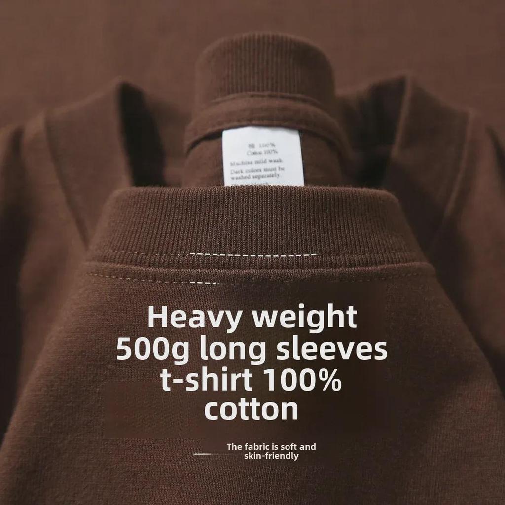 Футболка унисекс из плотного хлопка с длинным рукавом, однотонная: Непрозрачный, свободный крой, небольшой воротник, идеально подходит для весны и осени.