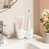 Double Hole Bathroom Holder 3D Printed Bow Toothbrush Holder, Adhesive Cup with Dual Holes for Counter Organizer & Toothpaste, Cute Decor, Minimalist