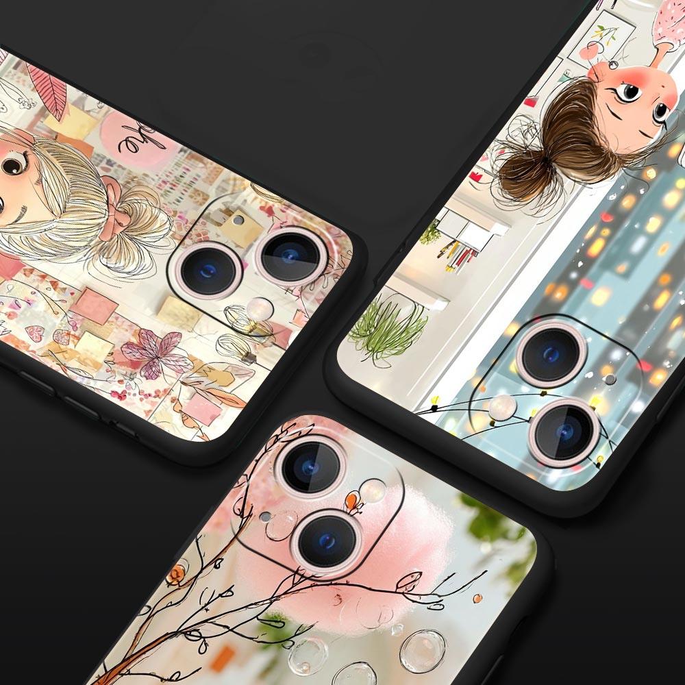 Мультяшная Девочка Чехол для Телефона Cover для iPhone 17 16 15 14 13 12 Pro Max 11 Pro Max 17 AIR Plus Ударопрочный Мягкий ТПУ Корпус Fundas Capas