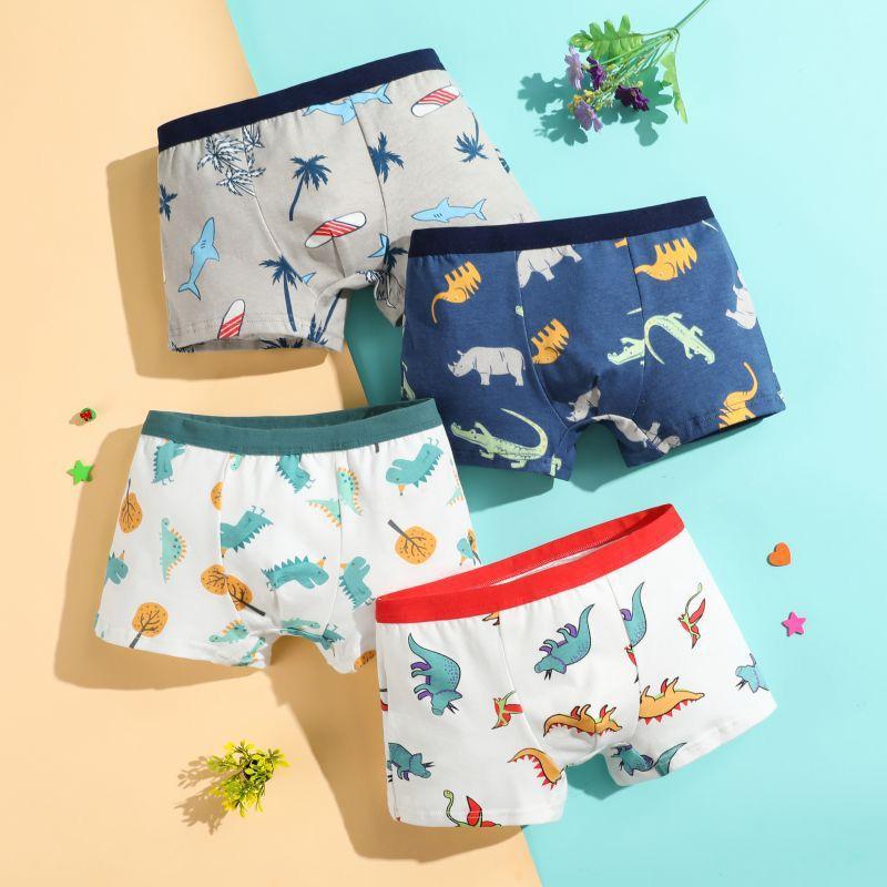 4pcs/Pack Boys Underwear Kids Cotton Boxer Cute Cartoon Training Boyshorts for Toddler Size 3-12 Years