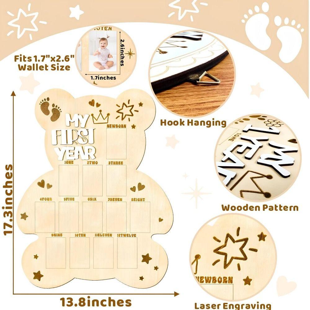Wood First Year Display Photo Board Bear/Egg/Door Shape Wood Board Photo Banner Party Display