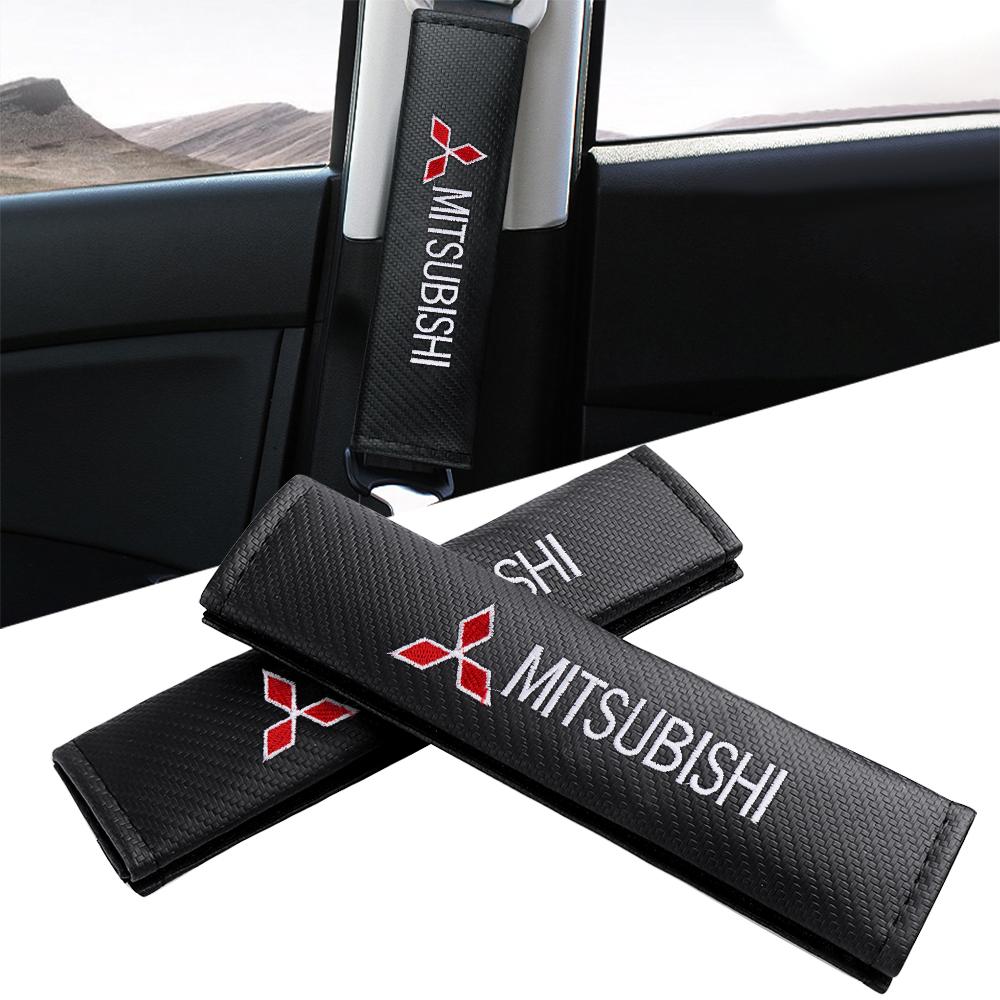 wzvc4 2PCS Carbon Fiber Seat Belt Cover Comfortable Car Shoulder Protector Interior Accessories For Mitsubishi Ralliart L200 Outlander