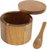 Tazón De Sal Y Pimienta De Madera De Acacia Bodega De Sal Y Especias De Madera Natural Con Cuchara Y Tapa Giratoria Magnética Soporte De Sal De Coc