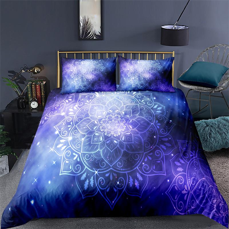 Soft Bohemian Chic Colorful Mandala Bedding Set Microfiber Galaxy Print Duvet Cover With Zipper Closure Pillow Case Home Textile