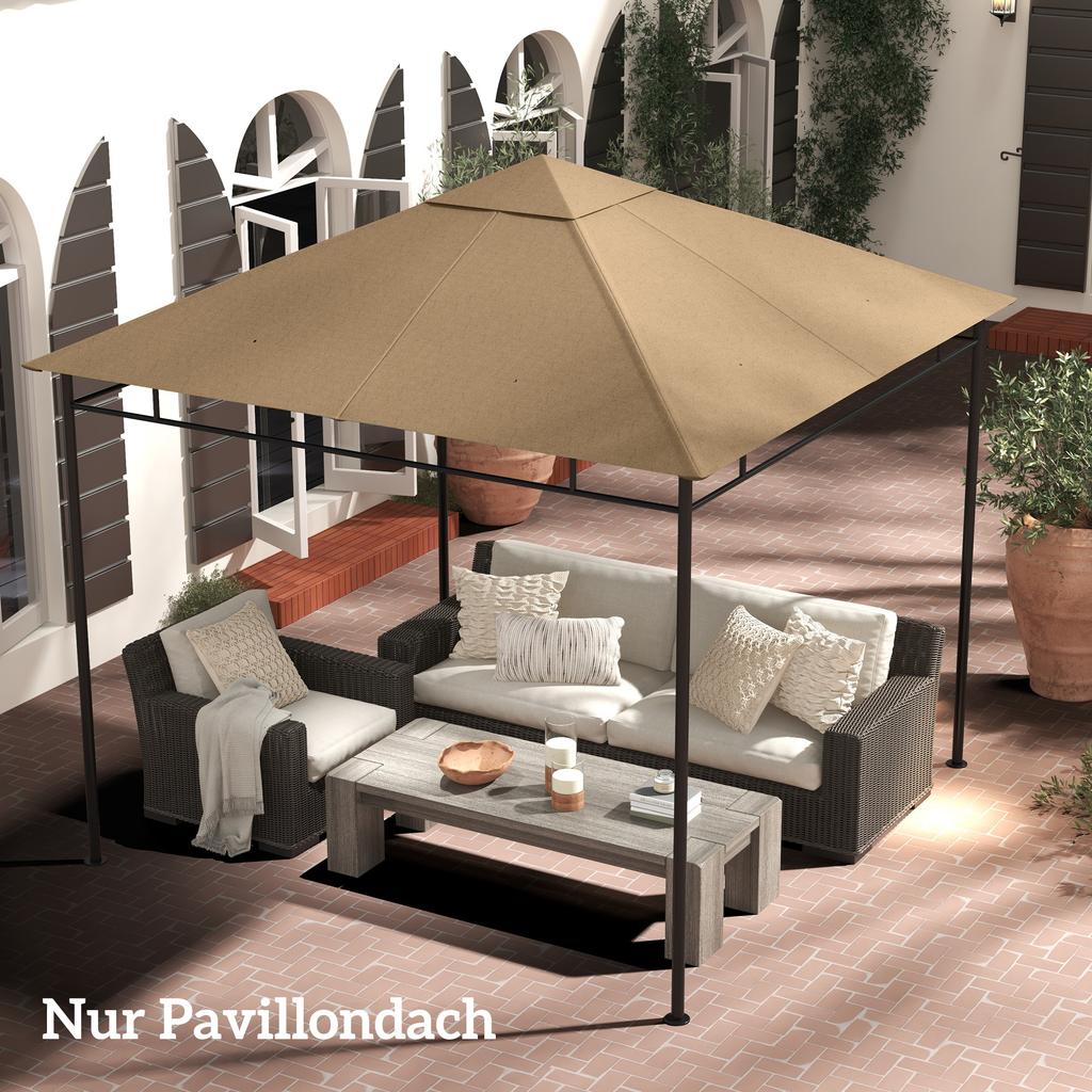 3 x 3 m Gazebo Canopy Replacement Cover, Garden Gazebo Roof Replacement with Drain Holes, TOP COVER ONLY, Beige