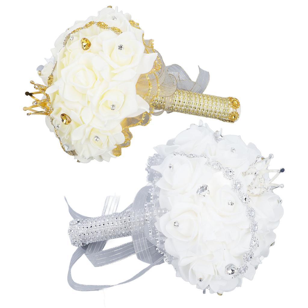 Свадебный букет с короной 10,6-дюймовый ПУ кружевной атлас свадебный букет невесты искусственный цветок ручной работы 