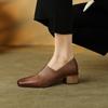 2024 Новые весенние/осенние женские туфли-лодочки из натуральной кожи для женщин, женские туфли с квадратным носком и толстым каблуком, элегантные туфли на среднем каблуке