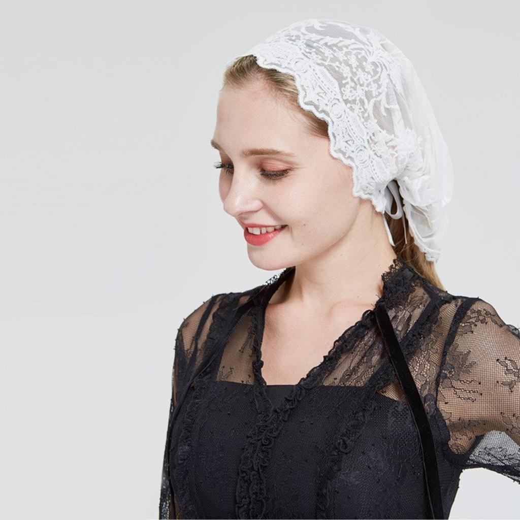 Woman Veil Lace Trim Sheer Shawl for Wedding Church Mantilla Breathable Shawl Veil Wedding Mantilla