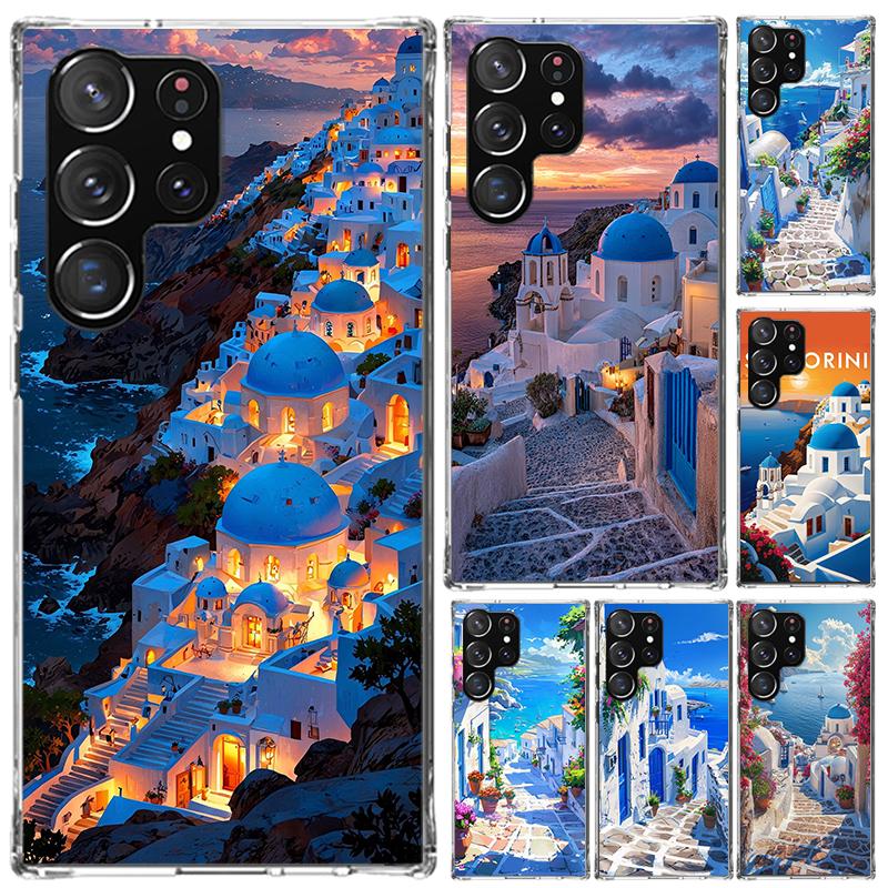 Greece In Summer Santorini Phone Case for Samsung Galaxy S26 S24 S23 Ultra S25 Edge S22 S21 Plus S20 FE + Soft Print Shell Funda