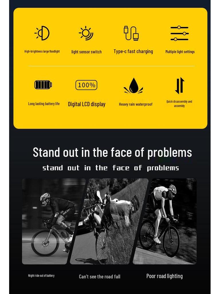 High Brightness Bicycle Light with TYPE-C Charging & Digital Display for Night Riding