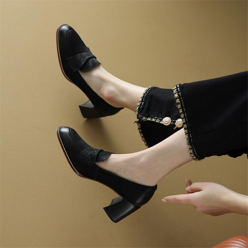 Fashion 2024 New Spring Summer Sheepskin Women Shoes Round Toe Women Pumps French Retro High Heels Loafers Shoes for Women Ladies Shoes