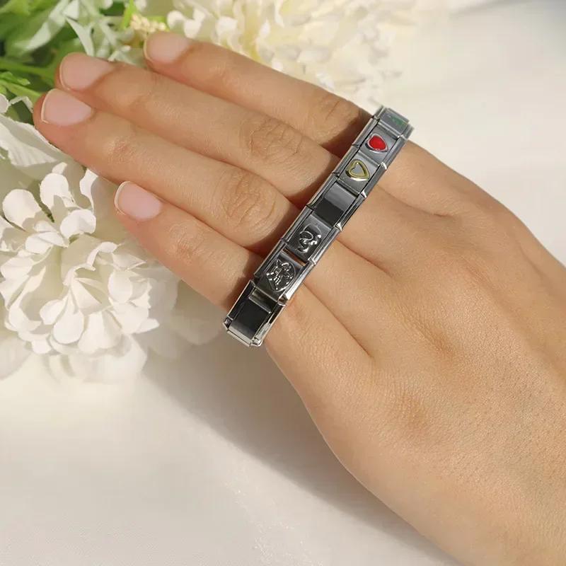 9mm Width Original Daisy Heart Flower Butterfly Cross Green Italian Charm Bracelet Stainless Steel Jewelry Making DJ001