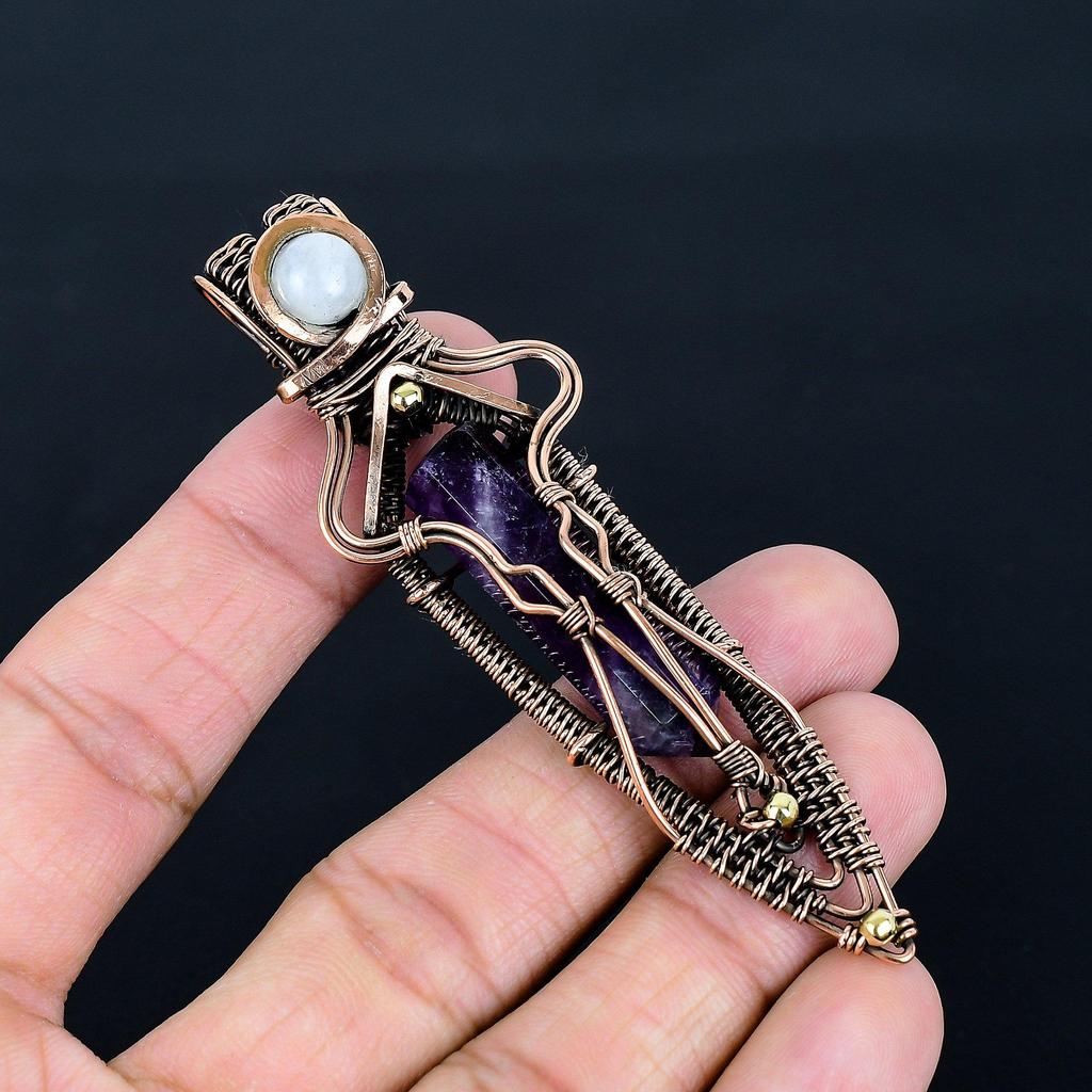Sage Amethyst Pendant, Gemstone 999 Copper Wire Wrapped Jewelry Pendant, Handmade Jewelry Birthstone Pendant, Gift For Him