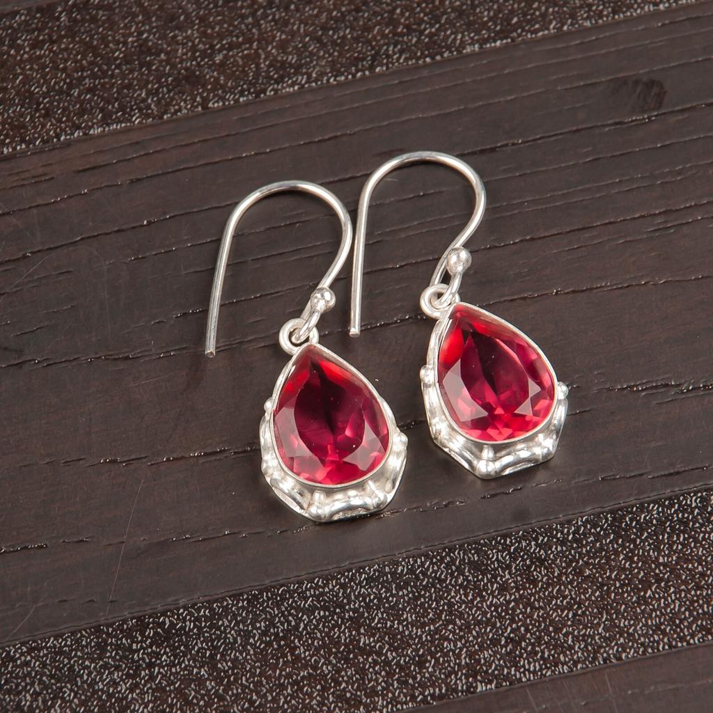 Pink Tourmaline Gemstone 925 Fine Silver Jewelry Handmade Earrings 1.30" For Her EE-3-18