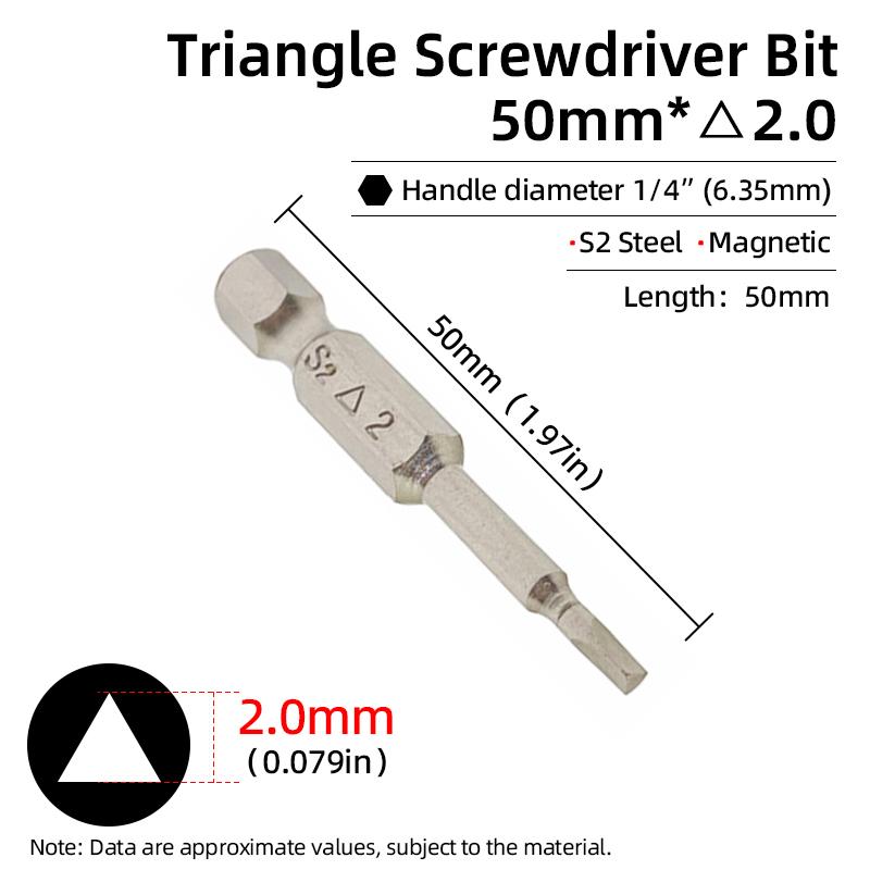 Triangle Head Screwdriver Bit Set Magnetic 1/4" Hex S2 Steel Security Triangular Screw Driver Bits Ratchet Wrench Hand Tools