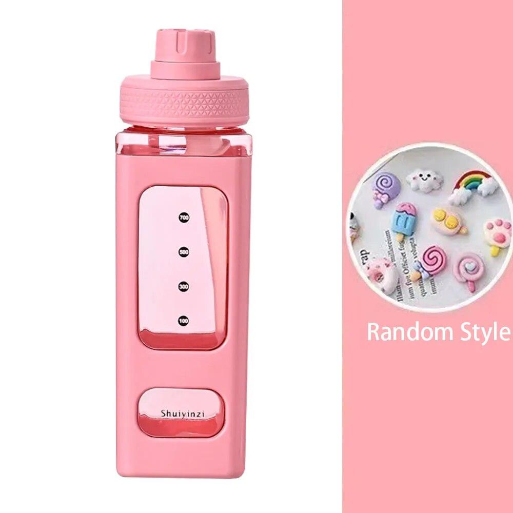 700ml Kawaii Water Bottle for Girls,Cute Kids Water Bottles with Straw 3D Sticker Drinking Bottle Portable Leak Proof Water Jug