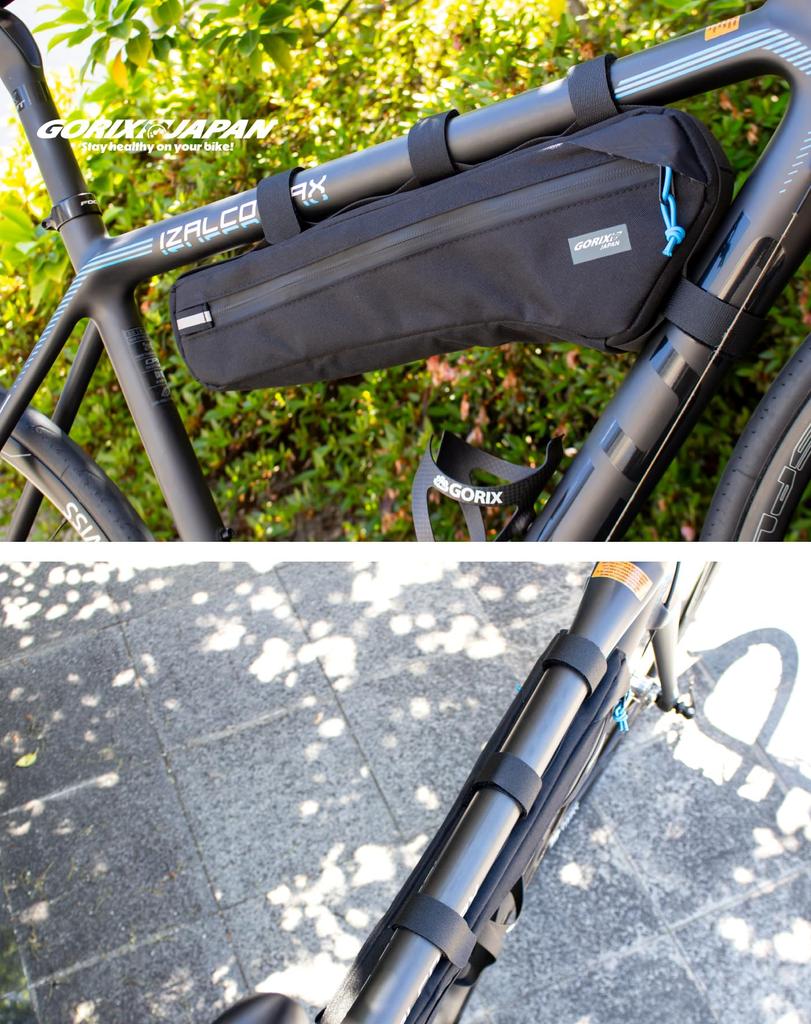 GORIX Сумка на раму велосипеда, не мешает боковому отделению для бутылки, прочная сумка на верхнюю трубу для шоссейного велосипеда, треугольная сумка для горного кроссового велосипеда [имеет каркас/водонепроницаемый/оба кармана]