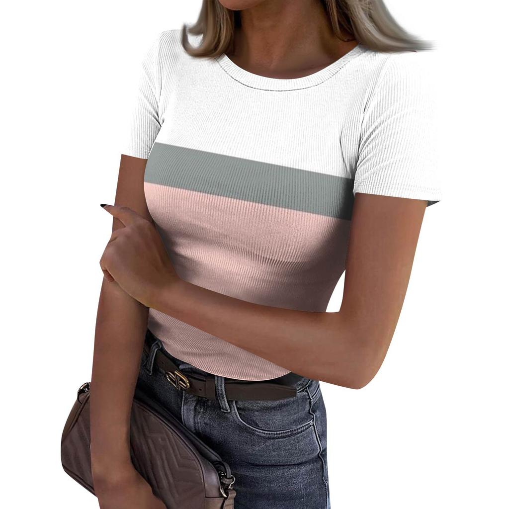 Женская узкая футболка, модный повседневный свитер с круглым вырезом и коротким рукавом