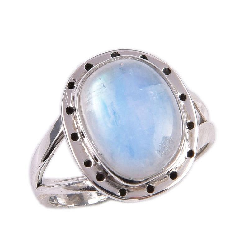 Natural Rainbow Moonstone Gemstone Handmade 925 Solid Silver Gift Ring S.6 C2h67