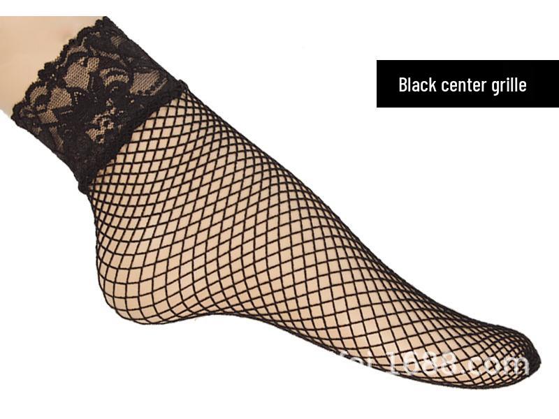 Летние кружевные носки-сетка до щиколотки Black Pearl - Дышащие, невидимые чулки больших размеров