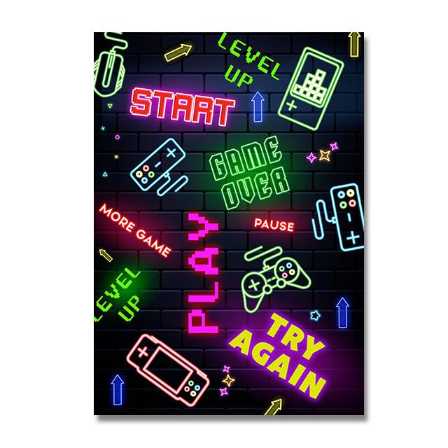 Ретро неоновые игровые принты, холст, постеры, крутые геймерские украшения для комнаты, картины, игровая комната, киберспортивный Настенный декор, плакаты, без света