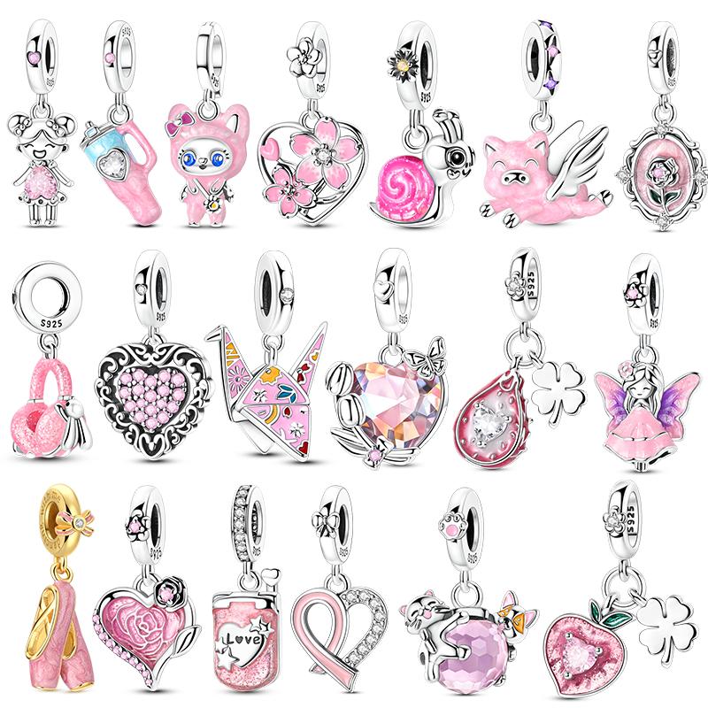 New 925 Silver Charms Pendants Fox Snail Pig Butterfly Cat Dangle Fit Women Original Bracelet DIY Jewelry Gifts
