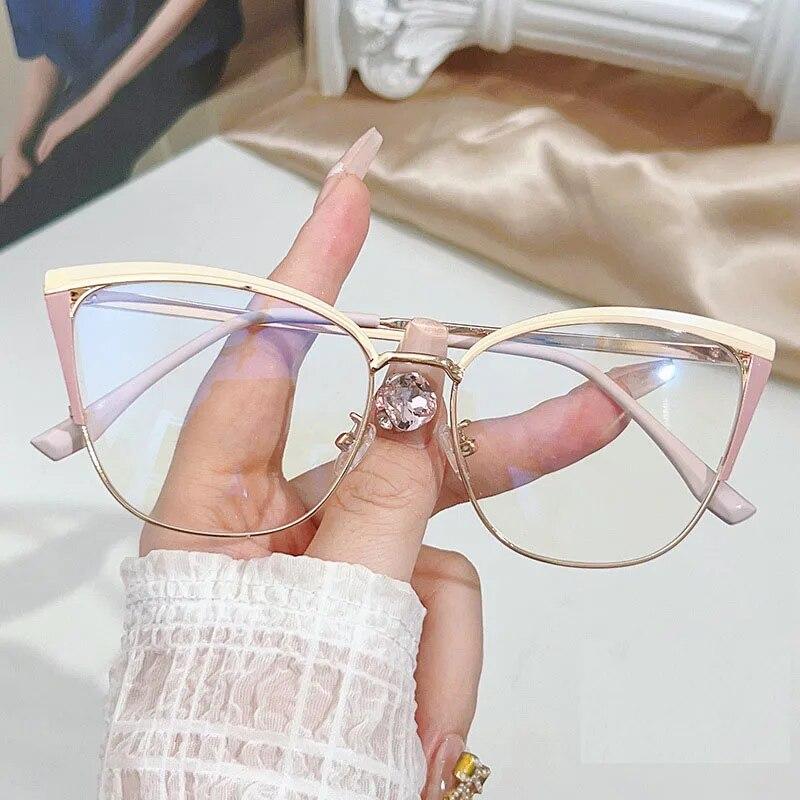 Модные оправы «кошачий глаз» для женщин, модные многоцветные металлические оправы для сращивания, европейские и американские, меняющие цвет антисиние очки