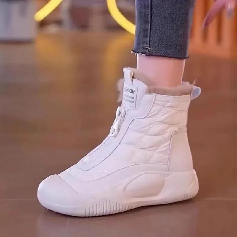 Зимние женские сапоги, плюшевые теплые высокие зимние сапоги 2025 года, новые студенческие корейские увеличивающие рост нескользящие холодные хлопковые туфли