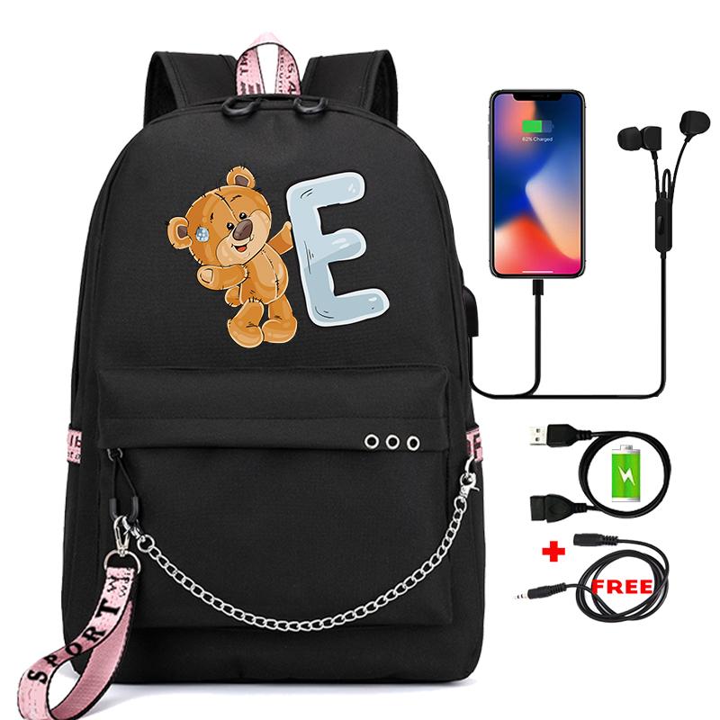 Рюкзак Little Bear с 26 английскими буквами, детская сумка для книг, школьная сумка для косплея для мальчиков и девочек, большой вместительный дорожный рюкзак для детей