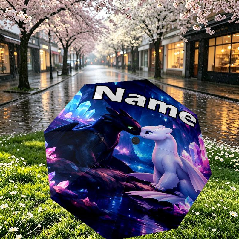Custom Name Personalized How to Train Your Dragon Print Umbrella, Auto Open Close, 8‑Rib Sturdy Frame, Commute Camping Hiking Use, Birthday Gift