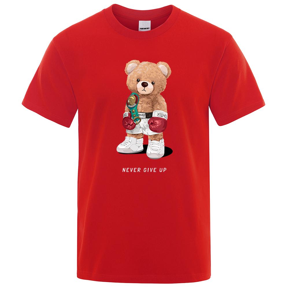 Футболка Strong Boxer Ted Bear Never Give Up с забавным принтом для мужчин, хлопковая, повседневная, с короткими рукавами, свободная, большого размера, одежда