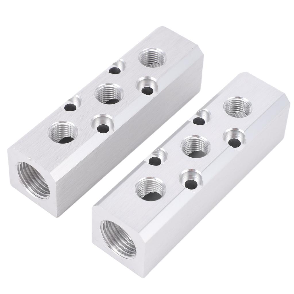 2Pcs Aluminum Air Manifold 3 Way 5 Port Pneumatic Air Compressor Block Splitter 1 4in NPT Output Port 1 2in NPT Supply