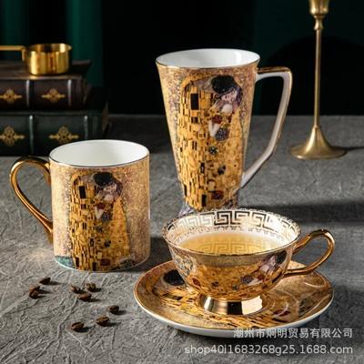Klimt Kiss Bone China Кружки Кофейные чашки с ложкой Фарфор Густава Климта Свадьба День рождения Подарки Офис Бытовая посуда