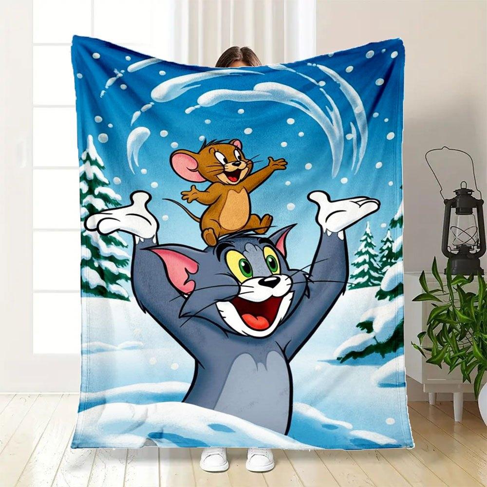 Tom & Jerry Winter Fun Snow PosterBlanket Flannel Throw Blanket for Sofa, Bed, Travel, Camping, Office