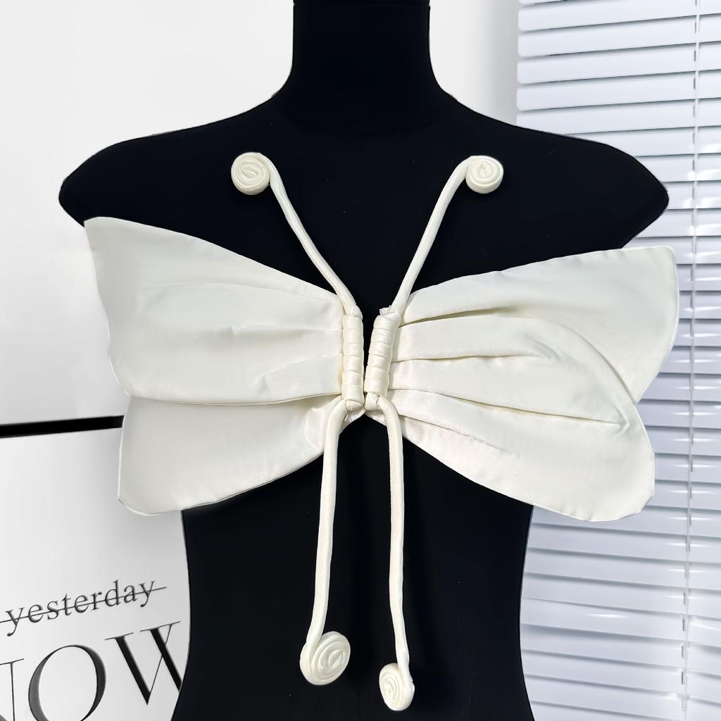 Apricot Satin Exquisite Three-Dimensional Butterfly Pair Flower Handmade Diy Jewelry Accessories Children'S Clothing Decorative Cloth Stickers