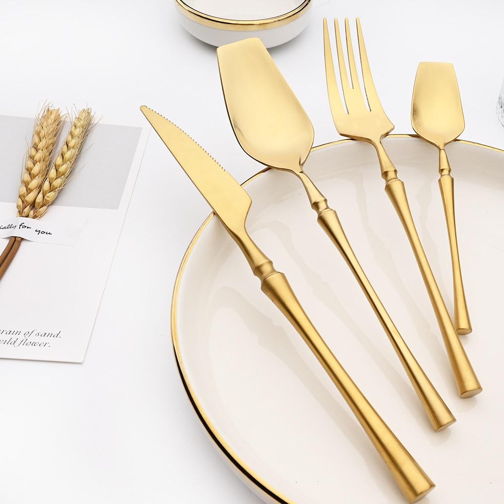6Set/24Pcs Cutlery Set 18/10 Stainless Steel Set Luxury Dinnerware Gold Forks Western Spoons Knives Steel Cutlery Set Flatware