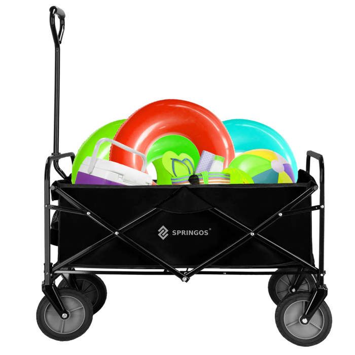 Chariot De Transport Pliable - Springos - Noir - Charge Maximale 80 Kg - Capacité 105 L - 4 Roues