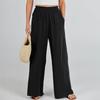 Summer Cotton Linen Wide Leg Pants Women Loose Palazzo Pant Pocket Elastic Waist Casual Pants