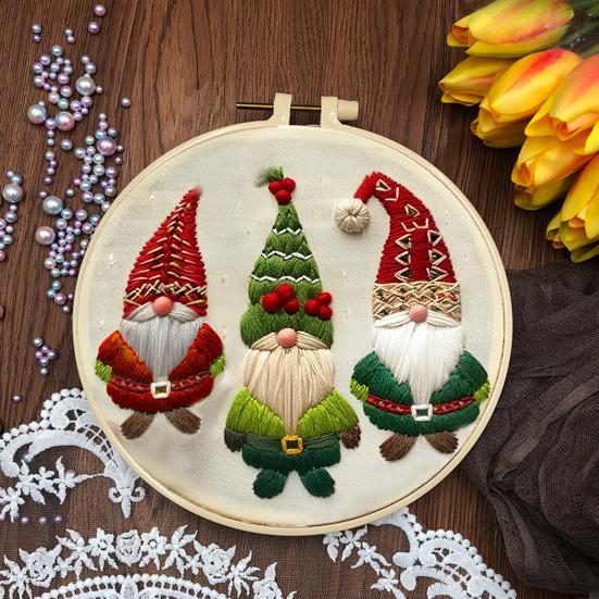 Рождественский набор для вышивания для начинающих и взрослых, набор для вышивки крестиком «Гном, рождественский домик на дереве» с пяльцами, иглами и нитками