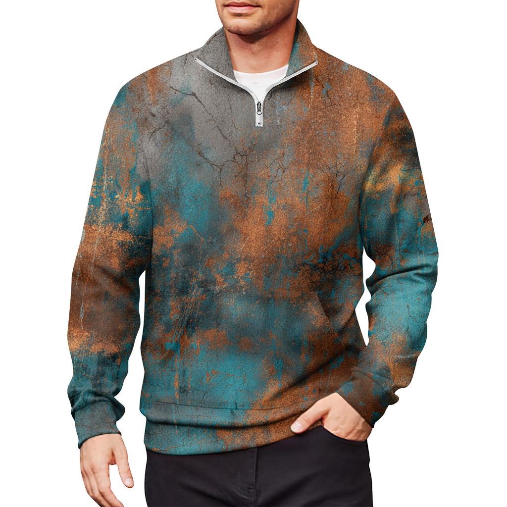 Мужской свободный повседневный свитшот на молнии 1/4, модный топ с длинным рукавом и принтом, с карманами