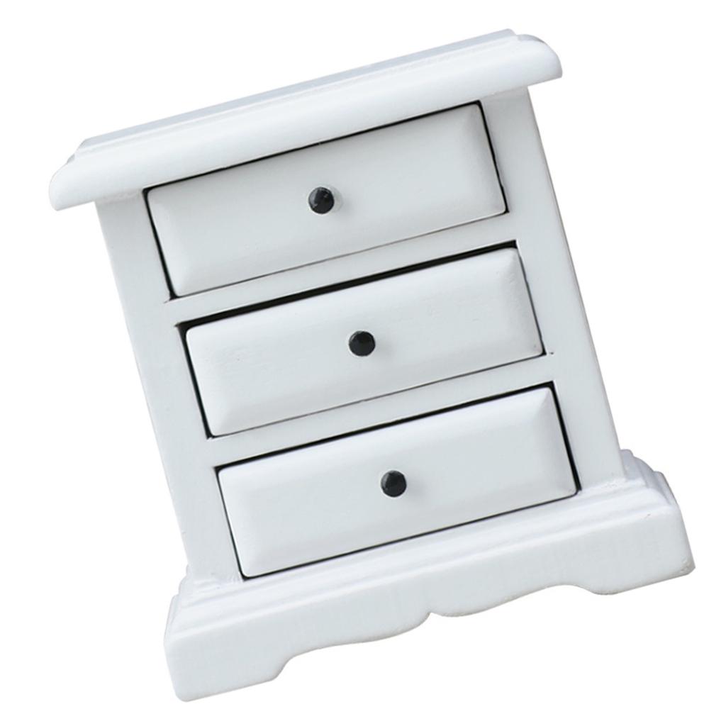 Миниатюрный прикроватный столик для кукольного домика, масштаб 1/12, белый, тумбочка с функциональными ящиками для домашнего офиса, элементы декора для витрины