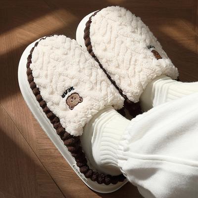 Домашние хлопковые тапочки женские сезон мультяшный медведь милые пушистые тапочки мужские день спальня нескользящие пушистые тапочки мужские