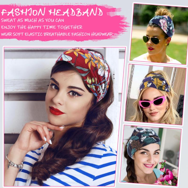 4 шт., женская повязка для волос, модная широкая эластичная повязка на голову в стиле бохо с кнопкой для занятий йогой и спортом