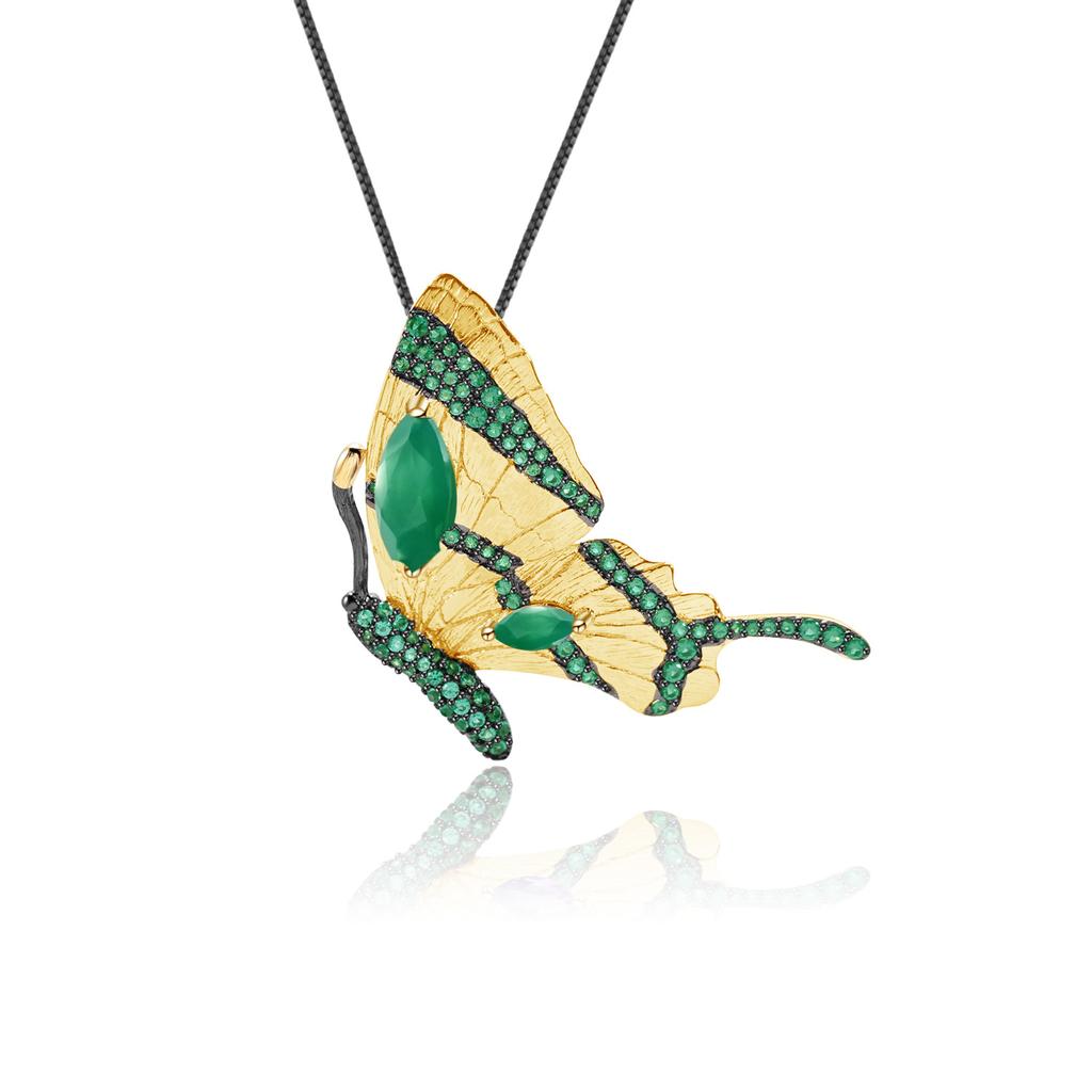 Оригинальная дизайнерская брошь-подвеска двойного назначения, дизайн бабочки в стиле ретро, ​​серебро s925, ожерелье с натуральным аметистом, кулон