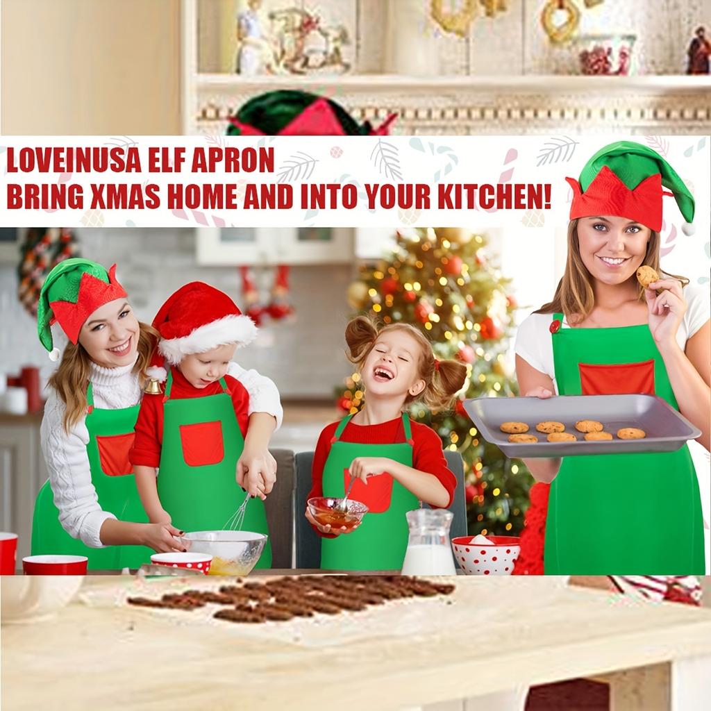 2 шт., декоративный фартук, рождественский фартук и комплект шляп для женщин, рождественская шляпа эльфа, рождественский орнамент кухонного фартука Санта-Клауса