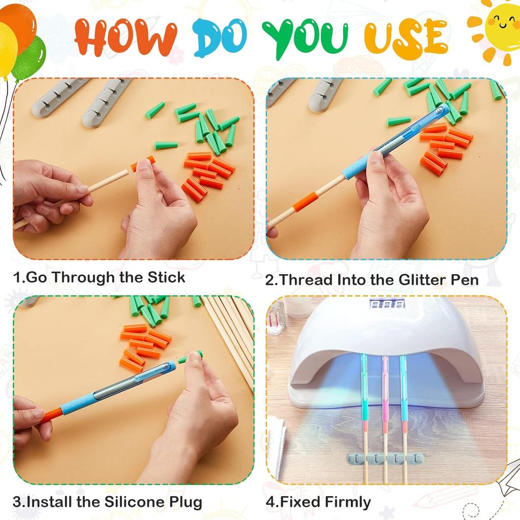 46 Pcs UV Epoxy Glitter Pen Holder Stand Turner Accessories with Nonstick Sleeves Silicone Pen Plugs Wooden Dowels Rods for DIY Craft Enthusiast
