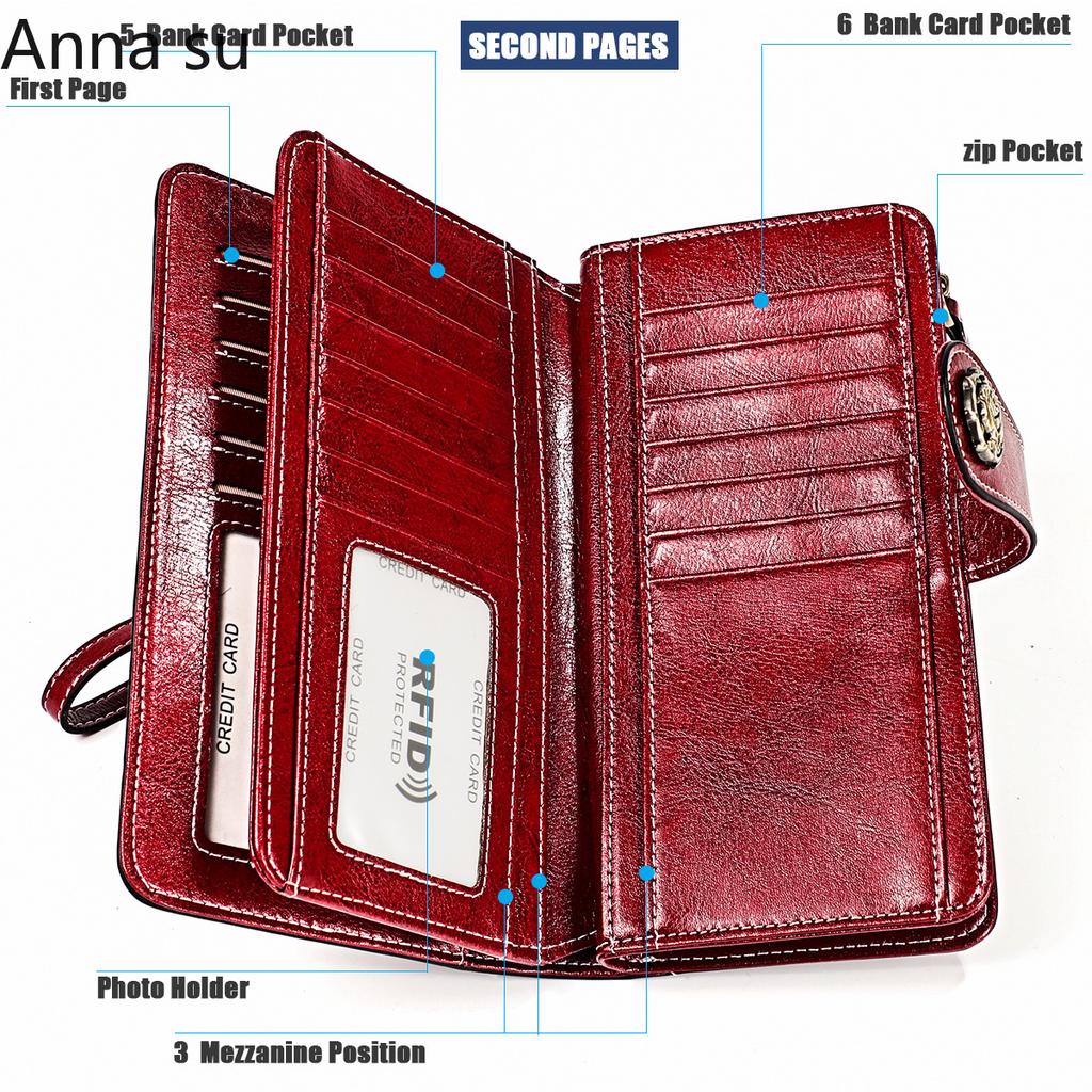 Ladies Leather Wallet Large Capacity Multifunctional Long Wallet European and American Retro Clutch