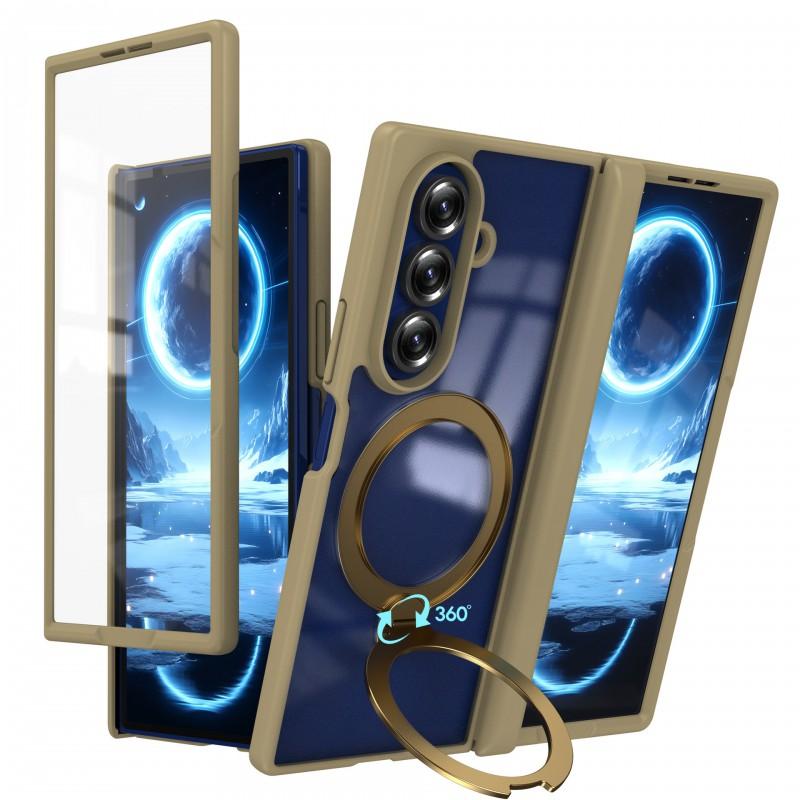 Soft Silicone Case Galaxy Z Fold8 Ultra With Magnetic Rotating Stand Shockproof Anti-Scratch Built-in Magnet Ring